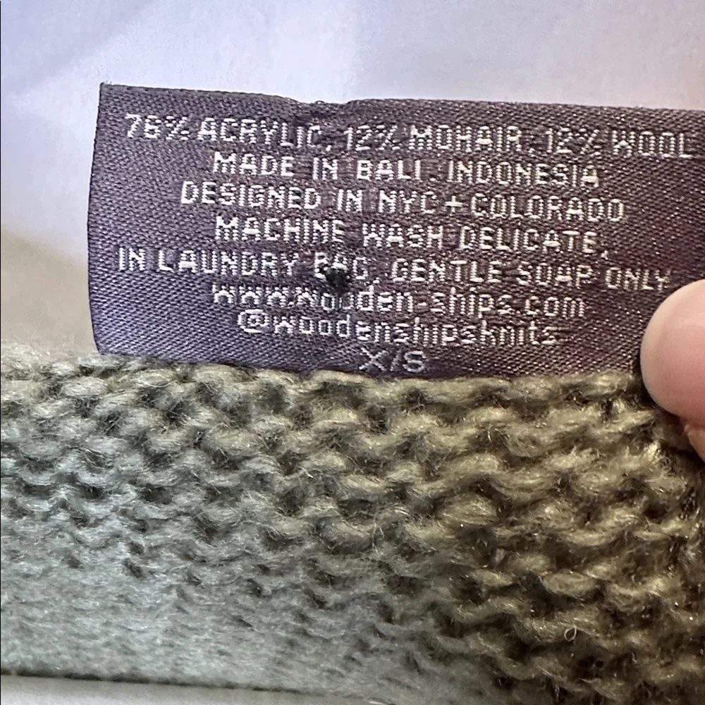 Wooden Ships olive green crew neck sweater with black tiger print.  Size S - Picture 3 of 3